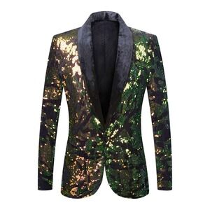 NWT PYJTRL Green Sequin Velvet Tuxedo Blazer Slim Fit Party Prom Jacket Mens Med